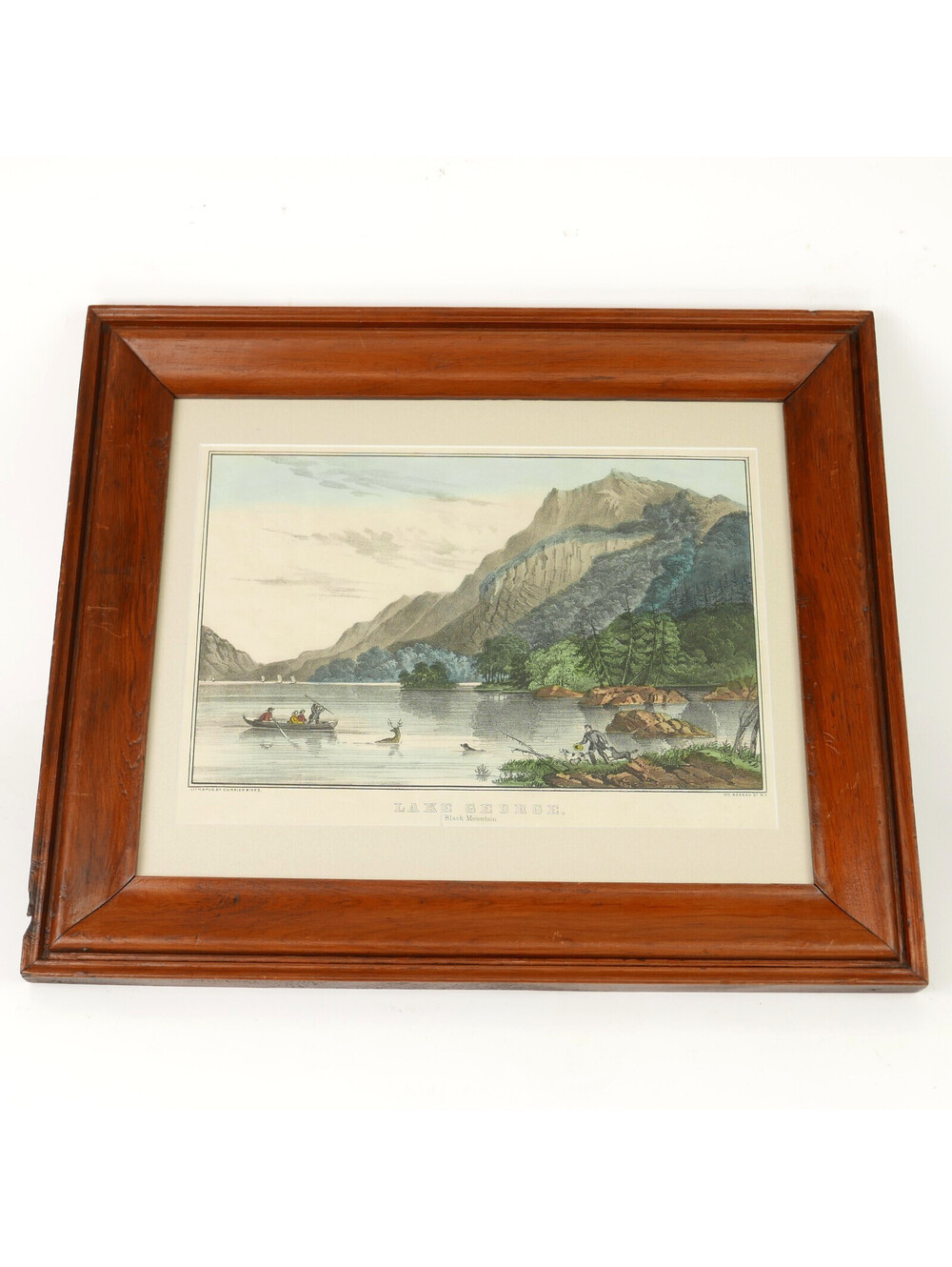 Currier & Ives Hand Colored Lithograph Lake George Black Mountain Antique Framed